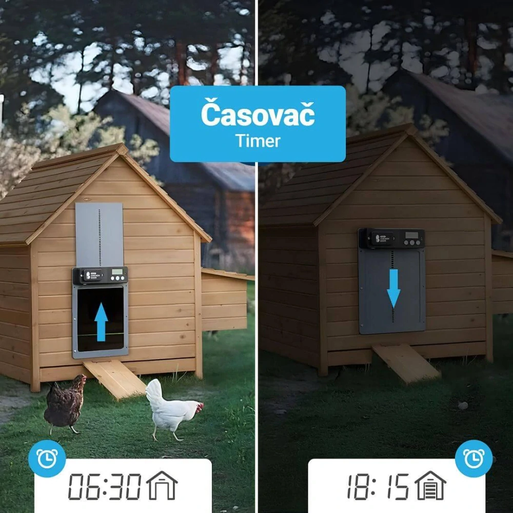 Automatická dvířka do kurníku, s bateriemi AA
