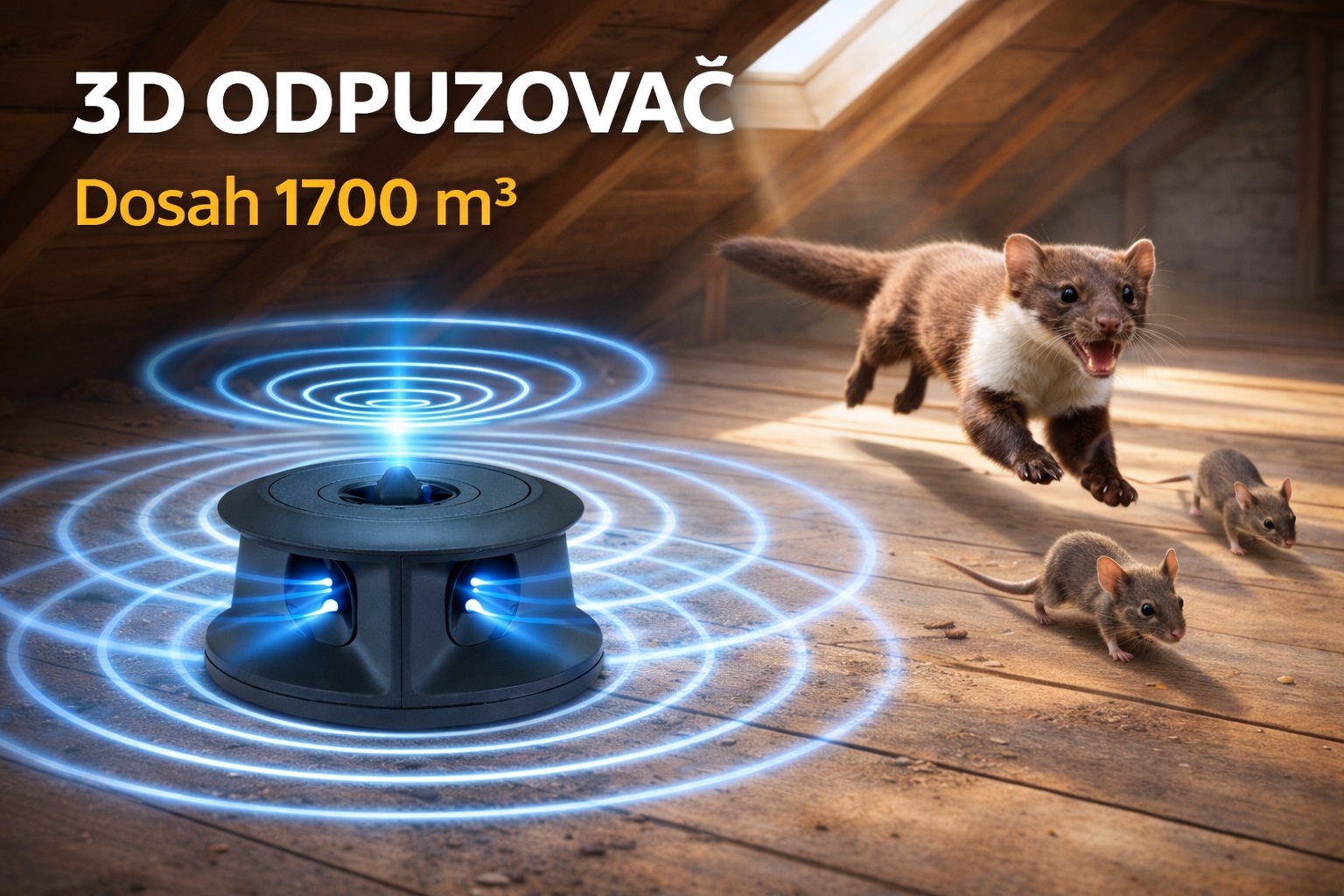 3D Odpuzovač kun - dosah 1700 m3.