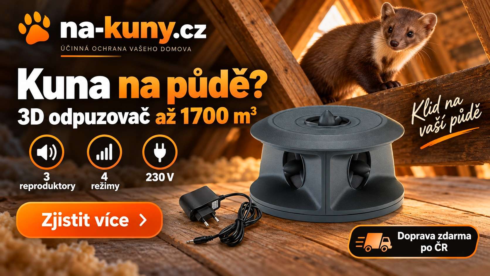 Odpuzovač kun dosah 1700 m3
